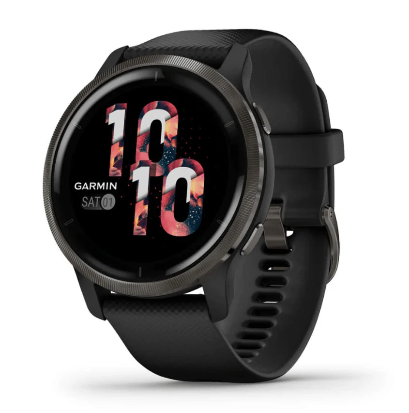 Garmin Venu 2 Slate Stainless Steel Bezel with Black Case and Silicone Band