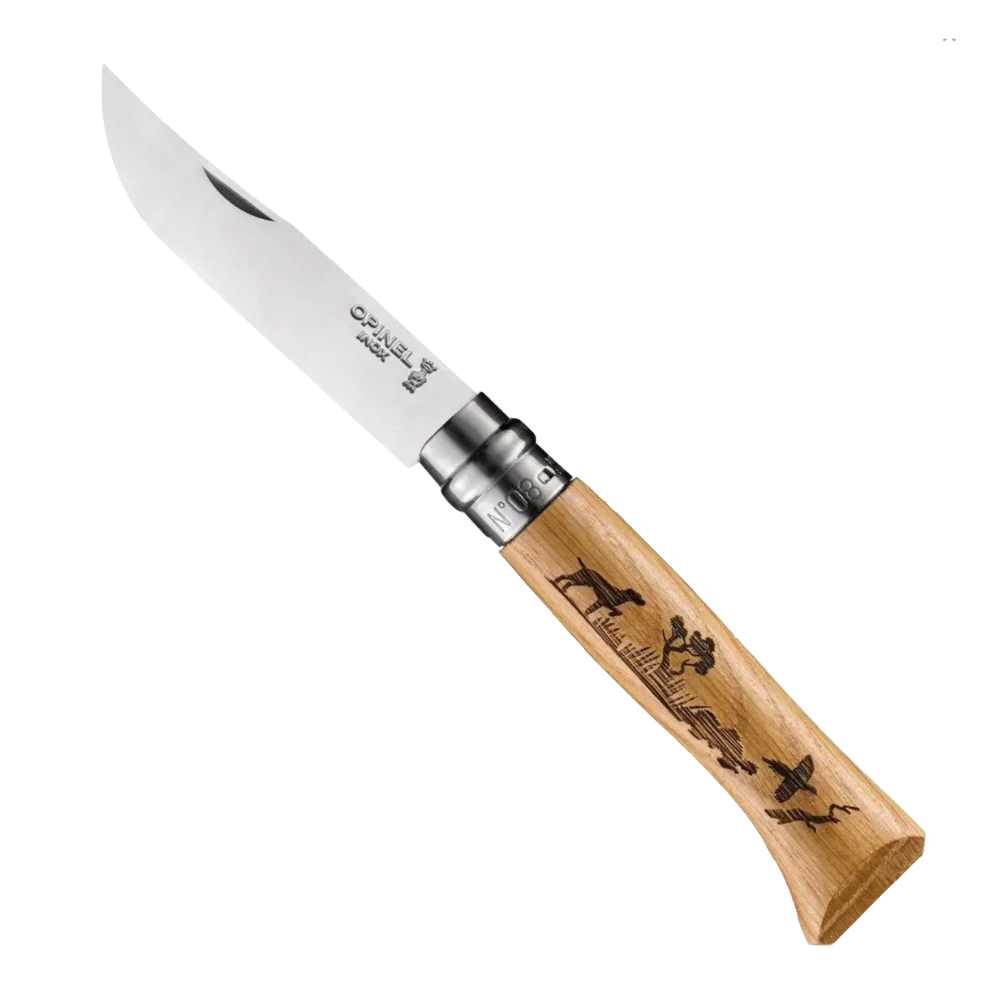 Opinel No°08 Oak Engraved Handle Folding Knife