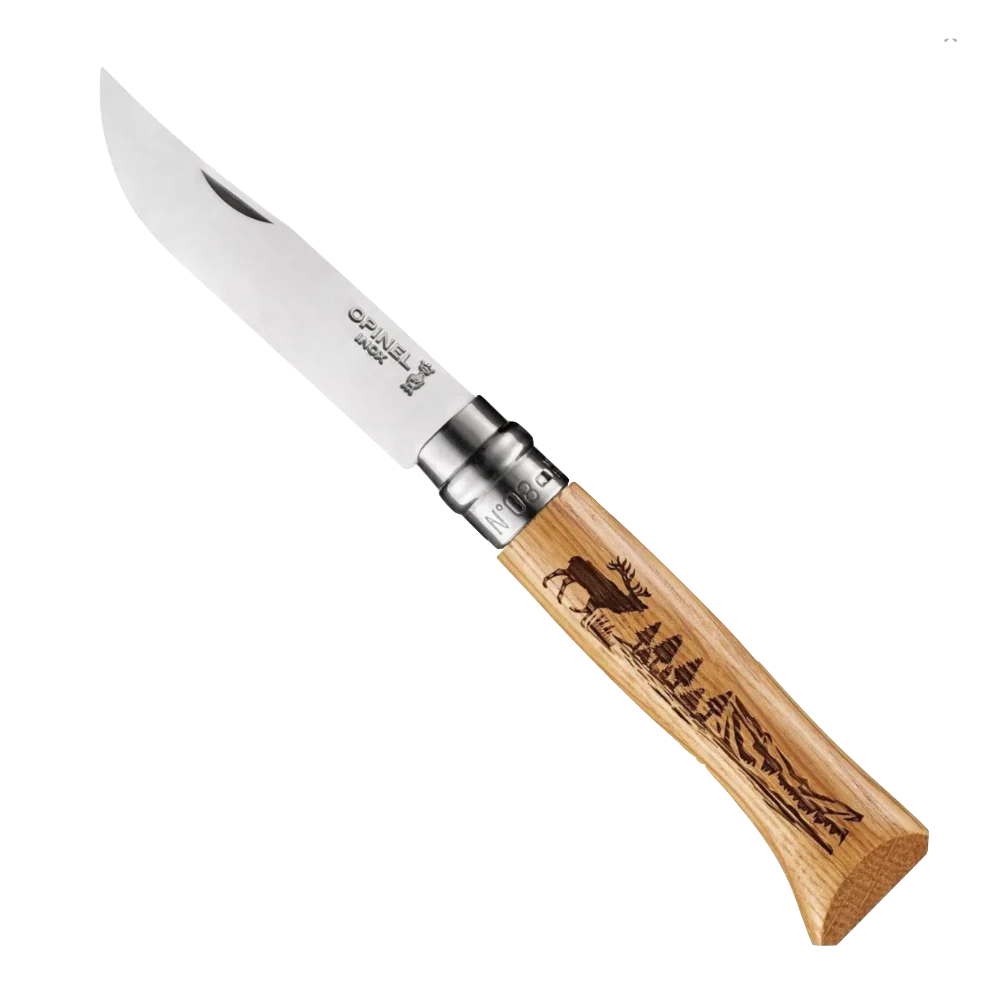 Opinel No°08 Oak Engraved Handle Folding Knife