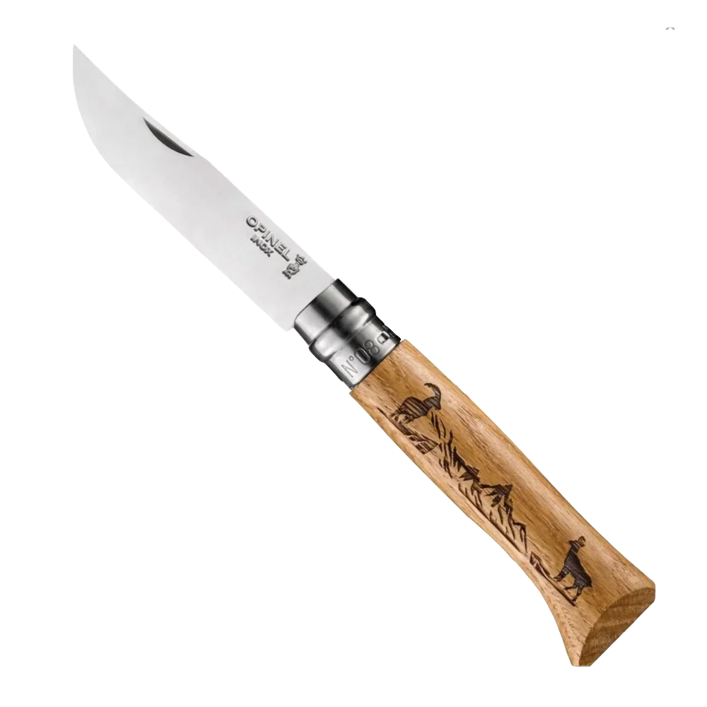 Opinel No°08 Oak Engraved Handle Folding Knife